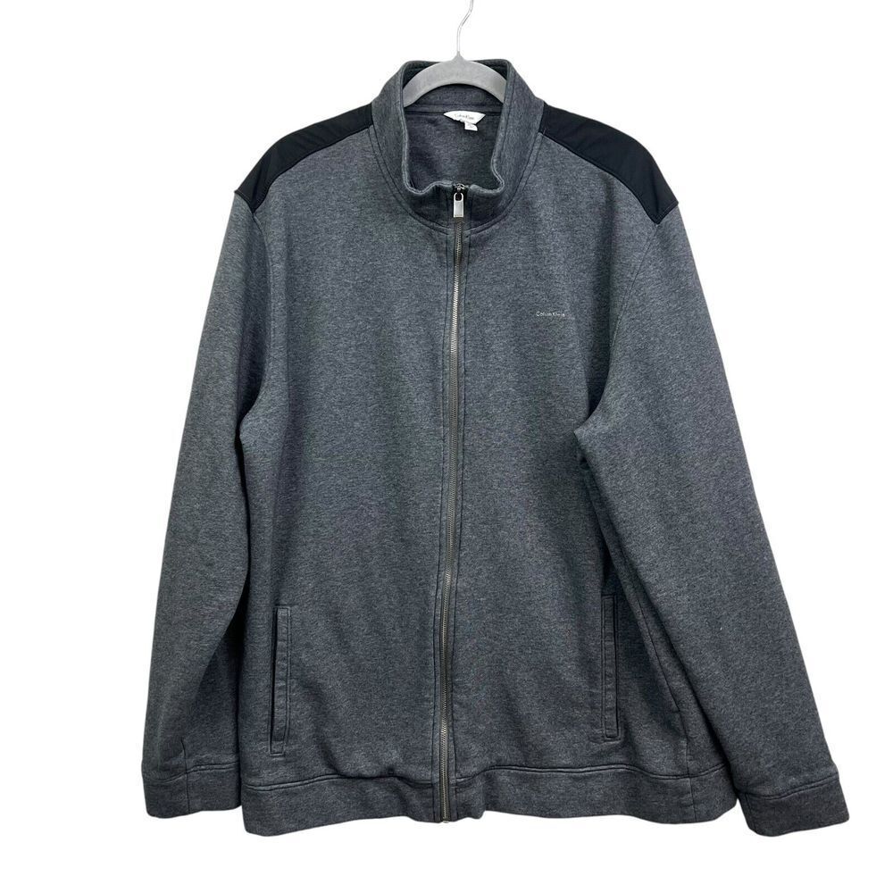 Calvin Klein Mens Sweater Mock Neck Full Zip Slit Pockets Gray Size XXL*